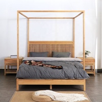 Cadre de lit à quatre piliers en bois massif de style chinois moderne avec plateforme en bois et auvent durable en bois d'orme