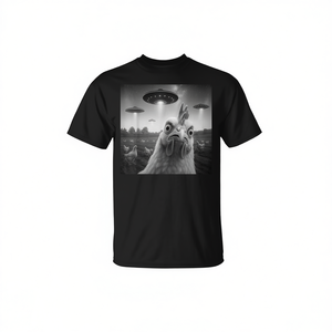 Camiseta Chicken Rooster Selfie With Ufos, color negro, unisex, talla para adultos - Product Image 2