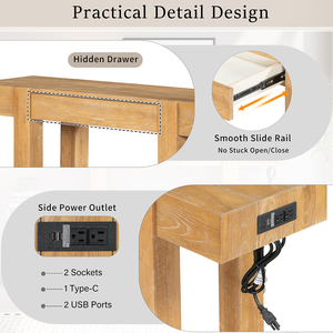 Modern Solid Oak Wood Console <b>Table</b> Hidden Drawer <b>Side</b> Power Outlet Eco-Friendly Durable Entryway Furniture for Home Entryways - Product Image 3