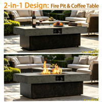 Table de foyer rectangulaire en métal thermolaqué au gaz naturel 50000 BTU, sans fumée, convertible en table basse pour extérieur, camping et patio