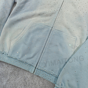 Custom 2025 Streetwear Heavyweight Rhinestone Hoodie Unisex Blanco Vintage Sun Faded Acid Wash Zip Up Sudaderas con capucha de gran tamaño - Product Image 5
