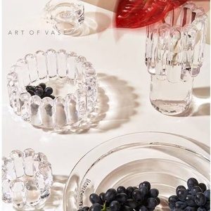 Ensemble de vases en verre transparent texturé moderne, motif côtelé, verrerie décorative de luxe pour la maison, table, hôtel, restaurant - Product Image 5