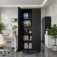 Armoire de rangement de garage en métal noir robuste avec tiroirs internes et roulettes, casier en acier verrouillable