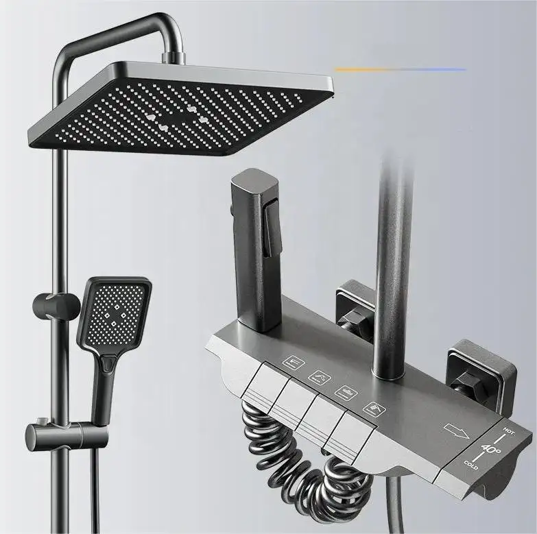 lanxingpiano key bathroom big rainfall black shower head column mixer faucet set of shower taps