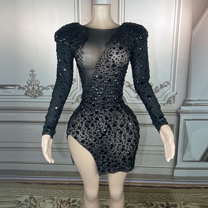 green emerald velvet dress Long sleeve dress fashionable dress Polka dot dress Daily dress – MJcostume main image 1