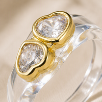 Bague large en laiton plaqué or Mylove avec cadre cœur et grand strass blanc en forme de goutte/poire, en résine acrylique transparente, pour style Y2K