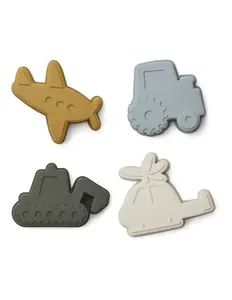 Lot de 4 jouets de plage en silicone pour bébés et tout-petits, moules à sable pour voyage, voiture, avion, pelle, hélicoptère