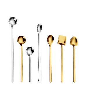 304 Stainless Steel Coffee Spoon Set <b>Round</b> Honey Tea Spoon Long-handled Scoop Mixing Spoons - Product Image 1