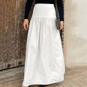 Dropshipping Jupes d'été pour femmes élégantes décontractées avec fermeture éclair élégantes et décontractées Maxi jupes longues blanches en coton solide - Product Image 1