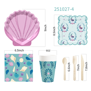 DAMAI - Juego de Vajilla Desechable con Temática de Sirena para Fiestas Infantiles, Incluye Platos de Papel, Servilletas y Mantel - Product Image 5