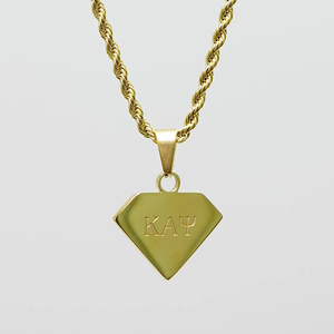 Collier avec pendentif en forme de lettre grecque et diamant, chaîne en corde, bijoux gravés pour fraternité et sororité, en acier inoxydable, vente en gros - Product Image 1