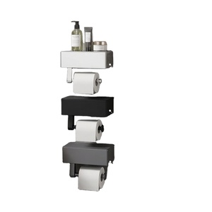 Porte-papier toilette mural moderne, rectangulaire, en acier inoxydable, étagère de rangement pour salle de bain, design minimaliste, noir, argent, gris - Product Image 1