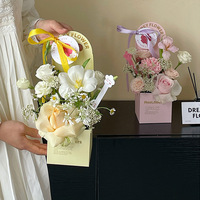 Boîte à fleurs avec poignée, estampage doré, boîtes cadeaux pour fleurs, boîte pour bouquet de fleurs, boîte pour arrangement floral, emballage cadeau pour fleuristes