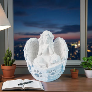 Statue en résine de bonne nuit d'ange tenant un chiot, figurine en résine commémorative pour animaux de compagnie, ornement d'art de décoration intérieure - Product Image 5