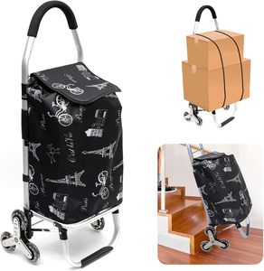 Carrito de compras con marco de aluminio resistente y bolsa de lona impermeable extraíble, carrito de mano para subir escaleras - Product Image 1