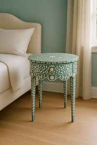 Wholesale Bone Inlay Side <b>Table</b> with Round Shaped Floral Designed Handmade Bone Inlay Side <b>Table</b> For Sale By Exporters - Product Image 2