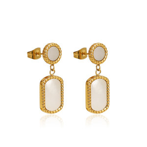 Boucles d'oreilles pendantes en acier inoxydable 316L plaqué or 14k 18k avec coquille d'ormeau, bijoux de mode en gros pour femmes - Product Image 5