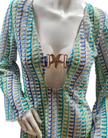 Robe de plage mi-longue en crochet imprimé extensible personnalisée, bleu clair et rose, manches longues, taille élastique, séchage rapide, étoile de mer, pour femmes
