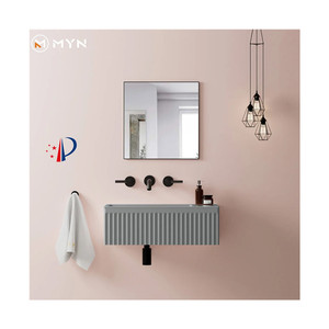 Factory Outlet custom Wall Hang colore grigio opaco <span class=keywords><strong>Stria</strong></span> Stripes lavabo da bagno in <span class=keywords><strong>pietra</strong></span> sintetica - Product Image 1