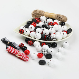 Ensemble de perles en bois bonhomme de neige de Noël, 95 pièces avec corde en chanvre pour décoration d'arbre DIY - Product Image 1