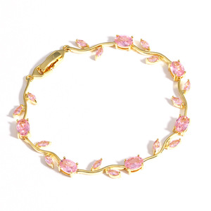 Gioielli di Alta Qualità per Donne Bracciale a Catena con Tulipano e Rosa in Oro e Argento Placcato PVC con Zirconi AAA Brillanti - Product Image 1