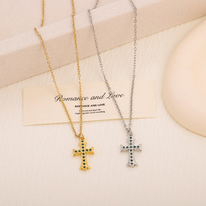 <span class=keywords><strong>Collier</strong></span> ras du cou délicat en <span class=keywords><strong>acier</strong></span> <span class=keywords><strong>inoxydable</strong></span> avec pendentif croix papillon et zircon pavé rond ajouré, bijoux de mode pour femmes, vente en gros - Product Image 3