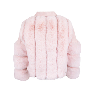 Giacca Corta <span class=keywords><strong>Rosa</strong></span> in Ecopelliccia per Bambine, Stile Moto con Colletto, Patchwork in Pelle PU, Chiusura a Cerniera, Cappotto Invernale Caldo per Bambini e Neonati, Abbigliamento Boutique - Product Image 3