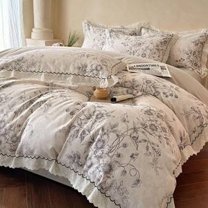 हल्के लक्जरी सादे 100% कपास 200tc संयंत्र चार-टुकड़ा सेट पतली ब्रश सांस लेने योग्य मशीन धोने योग्य क्वैल कवर शीट - Product Image 3