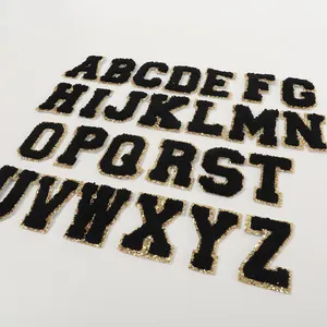 DIY A-Z 26 alfabe etiket yama kendinden yapışkanlı Glitter şönil yamalar havlu nakış harfler etiket Glitter mektup yamalar