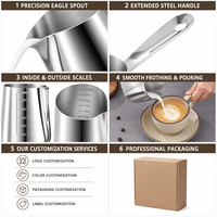 HC Wholesale Tasse à Latte Art en Acier Inoxydable 304, 250-1000ml, Tasse à Café Épaissie 201/304 avec Mesures, OEM 5 pièces pour Cafés et Vente au Détail