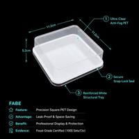 Boîte d'emballage alimentaire carrée en PET transparent de qualité alimentaire, imprimée sur mesure pour boulangerie, pain, gâteau de riz, plateau à sushi