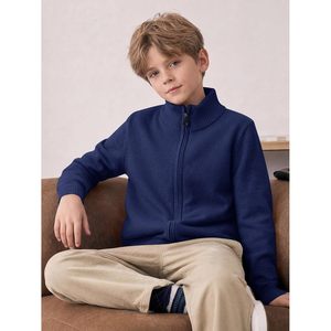 Pull cardigan à fermeture éclair intégrale pour garçons, col montant, uni, manches longues, uniforme scolaire, 5-14 ans, enfants et jeunes - Product Image 2