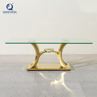 QIANCHENG miroir or table basse salon verre trempé acier inoxydable italin luxe fibre de verre restaurant table centrale