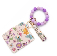 Nouveau porte-clés bracelet en perles PU avec étui à cartes imprimé – Pochette papillon pour femme pour la Saint-Valentin et le Nouvel An
