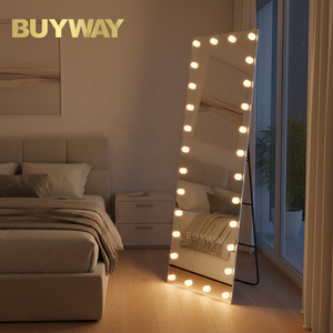 Hình chữ nhật khung holly gỗ LED phòng ngủ Wall Mount lớn lớn thường vụ espejos mặc quần áo trang trí nội thất vàng đầy đủ cơ thể Chiều dài sàn gương - Product Image 1