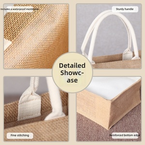 Borsa Shopper Minimalista in Lino con Logo Personalizzato, Ecologica, Dipinta a Mano, Senza Chiusura, per Regali - Product Image 4
