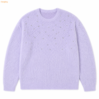 Herren Rundhals-Pullover Lavendel Strass Flauschiger Strickpullover mit Langen Ärmeln vom Hersteller