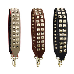 <span class=keywords><strong>Sangle</strong></span> de sac de style gothique punk cloutée, large et robuste en cuir, avec double rangée de rivets pyramidaux, remplacement pour sacs à main - Product Image 2