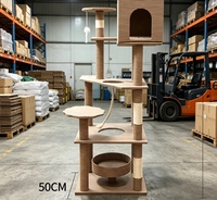 Arbre à chat ondulé avec condo et poteaux en sisal pour chats, vente en gros, OEM, logo personnalisé, marque privée, fournisseur pour animaux de compagnie, commande en gros, MOQ