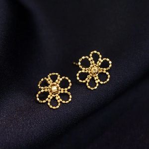 Xinfly 18k Gold Earrings <b>Small</b> Fresh Earrings Au750 Plain Gold Lace Earrings Gold Braided Exquisite Sunflower - Product Image 1