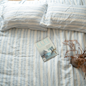 ชุดเครื่องนอนผ้าลินินธรรมชาติ ชุดผ้านวมพร้อมปลอกหมอน ชุดผ้าปูที่นอนเพื่อสุขภาพ ลายทาง - Product Image 6