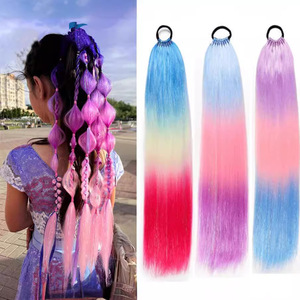 Venta al por mayor de purpurina brillante para extensiones de cola de caballo Yaki, cabello sintético trenzado, hilo de purpurina, cabello elástico de doble trama a máquina - Product Image 3