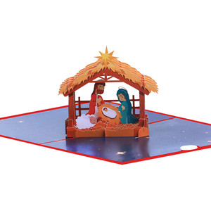 Carte de remerciement de Noël en papier 3D pop-up - Jésus-Christ dans le berceau, image extérieure avec enveloppe - Product Image 1