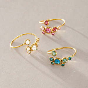 Anillos de Joyería de Acero Inoxidable Resistentes al Agua y al Deslustre, Chapado en Oro de 18k, Anillo Ajustable de Moda con Circonita de Colores para Mujer - Product Image 5