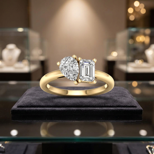 Bague de fiançailles Toi et Moi à deux pierres en diamant de laboratoire taille émeraude, certifié IGI, en or 10K 14K 18K ou en argent 925 935 - Product Image 1