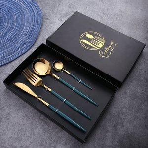 4psc Set Tableware Black Spoon Fork and Knife Rose Gold Cutlery Flatware Set Wedding Hotel Dinnerware Dining <b>Table</b> Set - Product Image 6