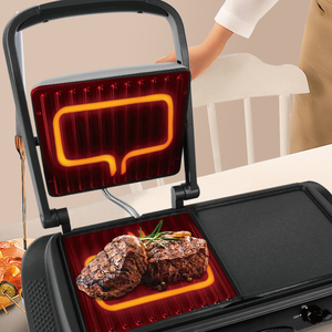 Machine à sandwichs et panini RAF 2-en-1 1600W avec plaque de cuisson antiadhésive et chauffage indépendant pour grillades de poulet et steaks - Product Image 2