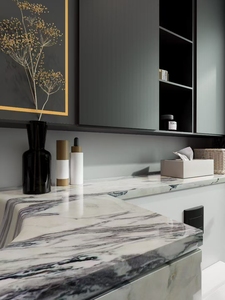 Lavabo Moderno in Marmo a Blocco con Vasca Intagliata <span class=keywords><strong>e</strong></span> Mobiletto, Top Lavabo in Marmo Cold River Snow, Impermeabile <span class=keywords><strong>e</strong></span> Facile da Installare - Product Image 5