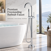 Robinet de baignoire monocommande au design moderne, à poser au sol, en laiton poli finition noire, avec cartouche céramique et jet doux