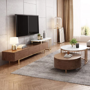White Marble Coffee Table with Walnut Wooden <b>Storage</b> Table Perfect Combination for Your Living Room Hotel <b>Drawing</b> Room Furniture - Product Image 2